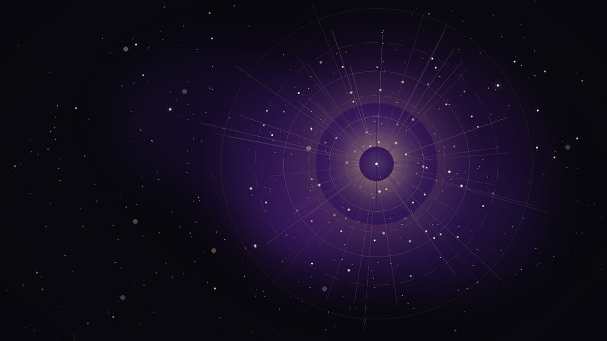 Radiant gold core singularity emitting warm expanding aura into a deep violet cosmic void