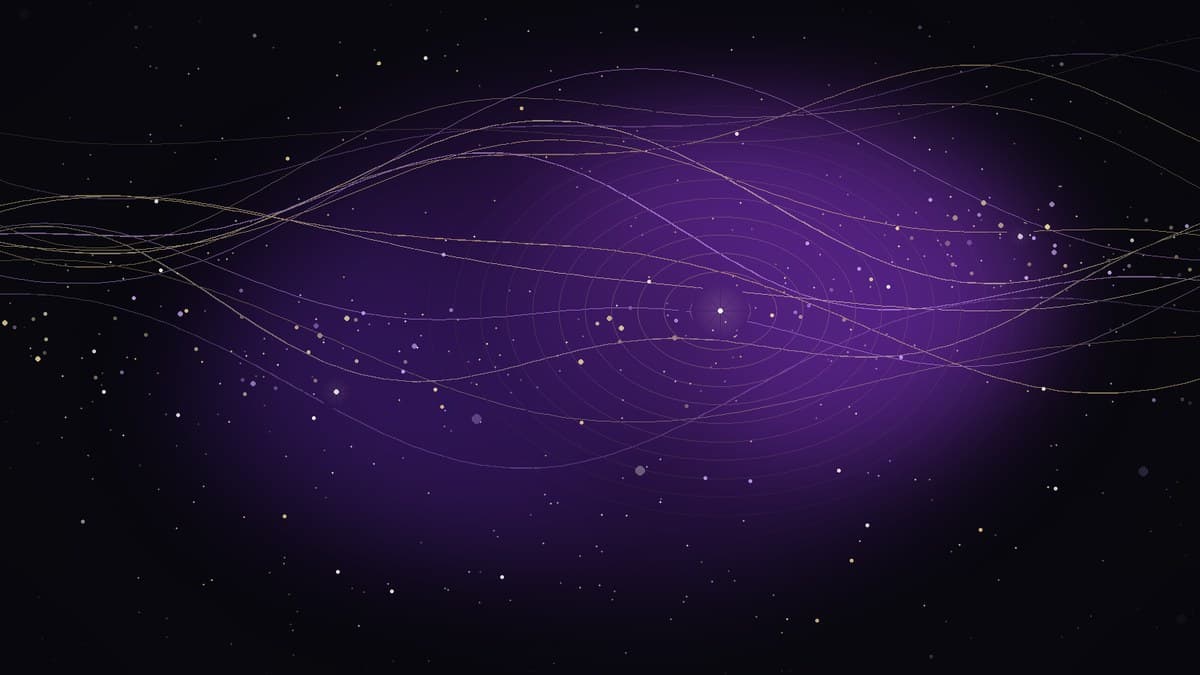 Harmonious celestial wave forms in vibrant violet and antique-gold resonance